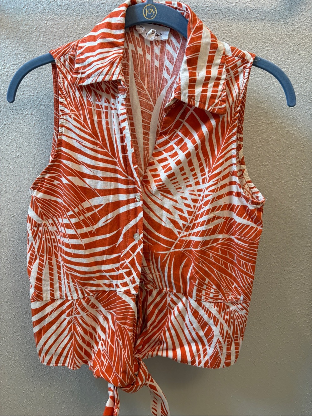 Panama Jack Orange and White Palm-Print Tie-Front Camisole linen